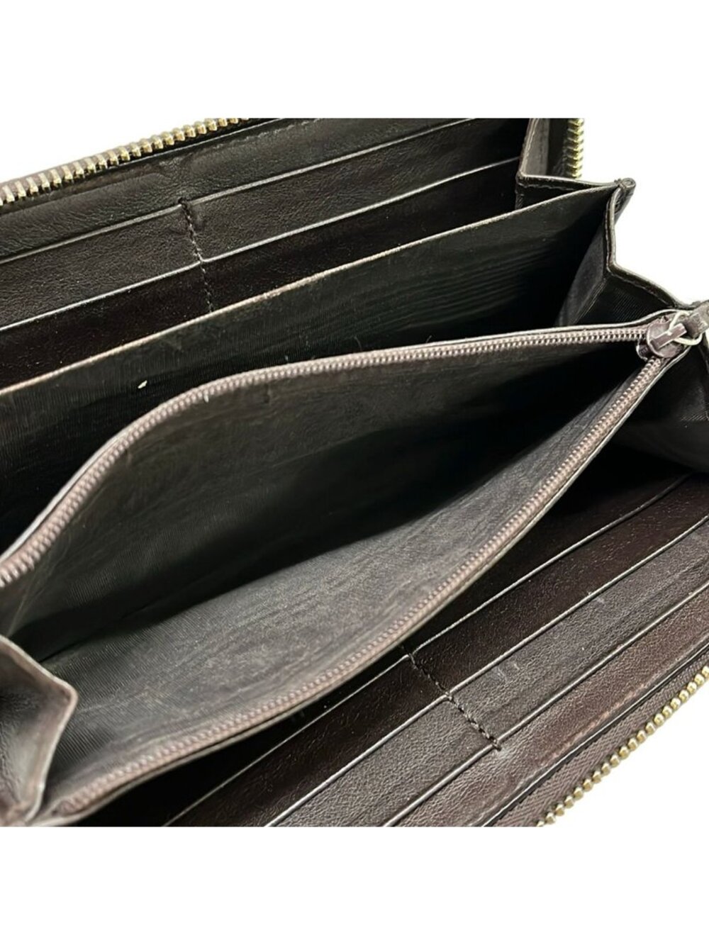 Gucci Wallet Guccissima Line Metal Bar Dark Brown Zip Around Leather - Picture 4 of 8